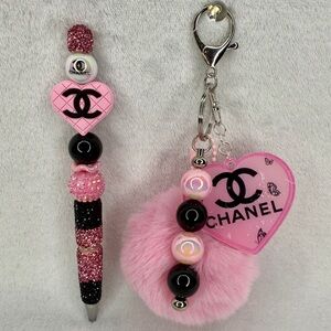 Pink Heart Keychain and Pen Set